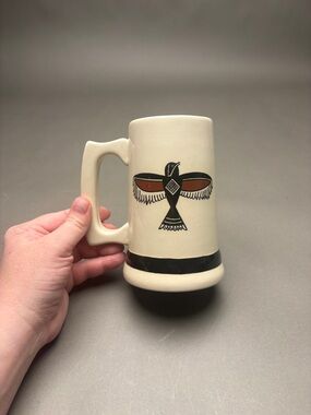 Mimbres Repro Handpainted Mug with Native Black and Brown Thunderbird Design